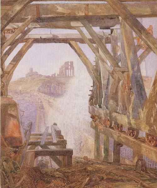 Alfred William Hunt,RWS Travelling Cranes,Diving Bell etc.on the Unfinished Part of Tynemouth Pier  (mk46) oil painting picture